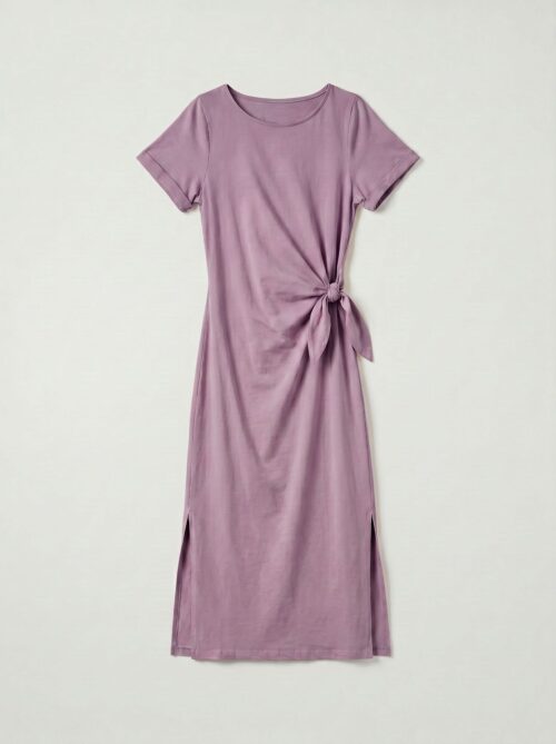 Robe longue t-shirt nouée à la taille - Stella - Lila