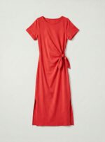Robe longue t-shirt nouée à la taille - Stella - Rouge