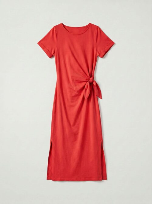 Robe longue t-shirt nouée à la taille - Stella - Rouge