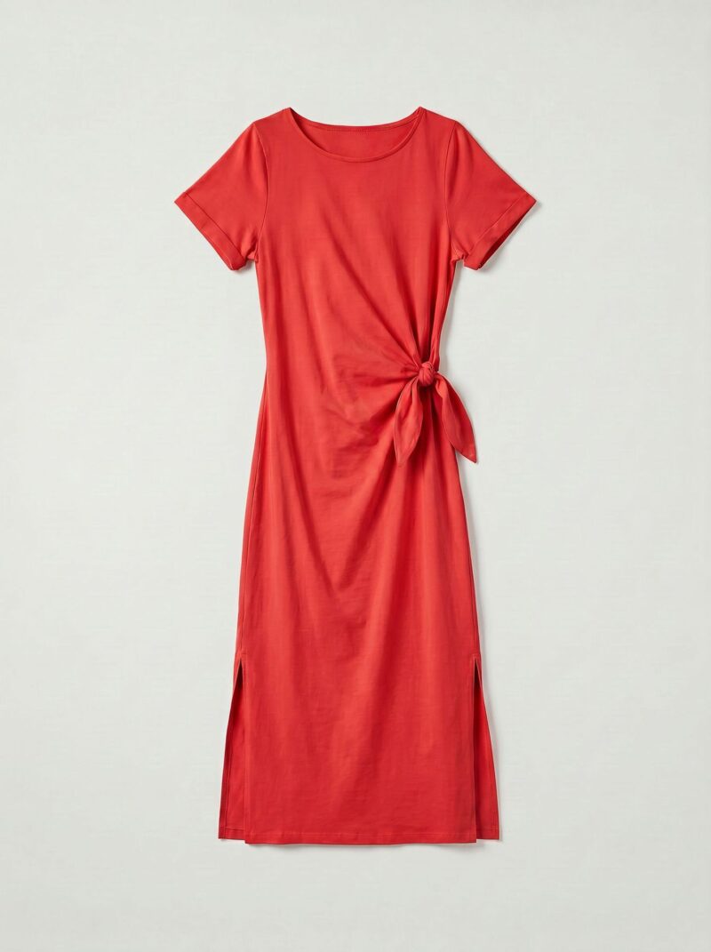 Robe longue t shirt nouee a la taille Stella Rouge Dame 19626 2