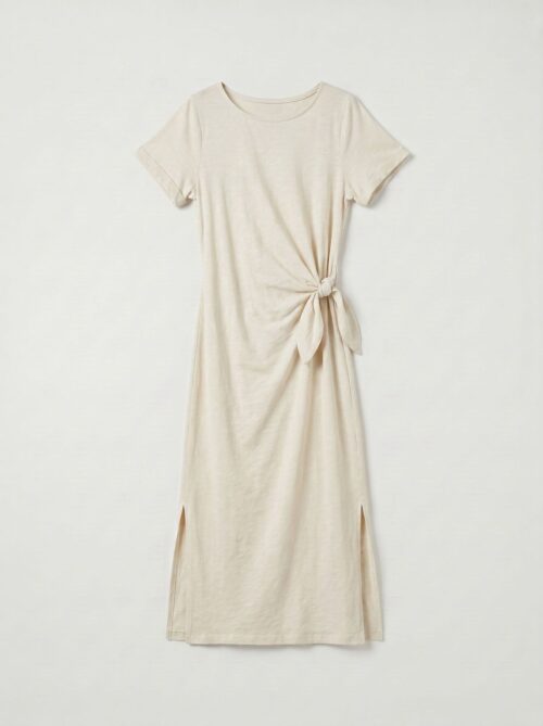 Robe longue t-shirt nouée à la taille - Stella - Sable