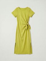 Robe longue t-shirt nouée à la taille - Stella - Vert citron