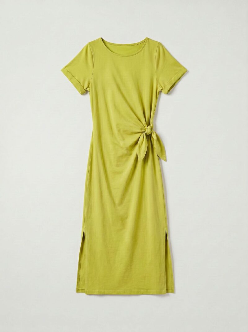 Robe longue t shirt nouee a la taille Stella Vert citron Dame 19627 2