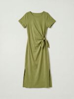 Robe longue t-shirt nouée à la taille - Stella - Vert