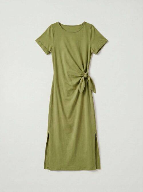 Robe longue t-shirt nouée à la taille - Stella - Vert