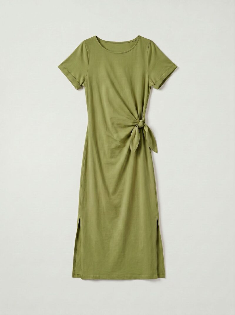 Robe longue t shirt nouee a la taille Stella Vert Dame 19621 2