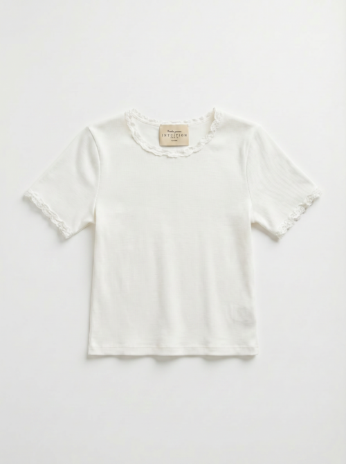 T-shirt côtelé crop à manches courtes - Blanc