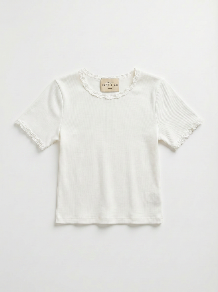 T-shirt côtelé crop à manches courtes - Blanc T-shirt côtelé crop à manches courtes - Blanc