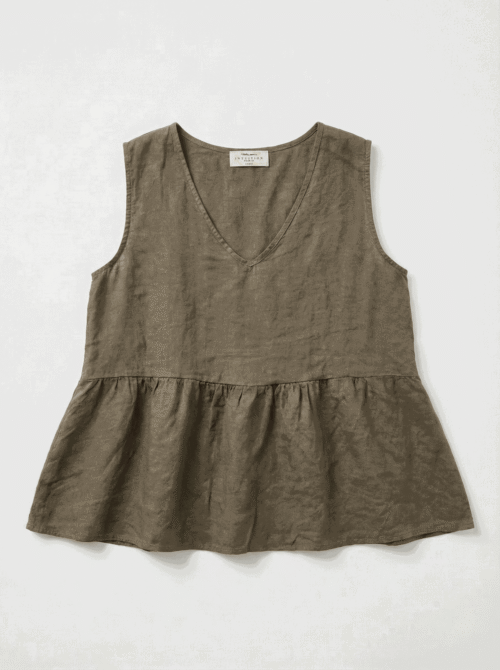 Débardeur en lin avec col en v - Khaki
