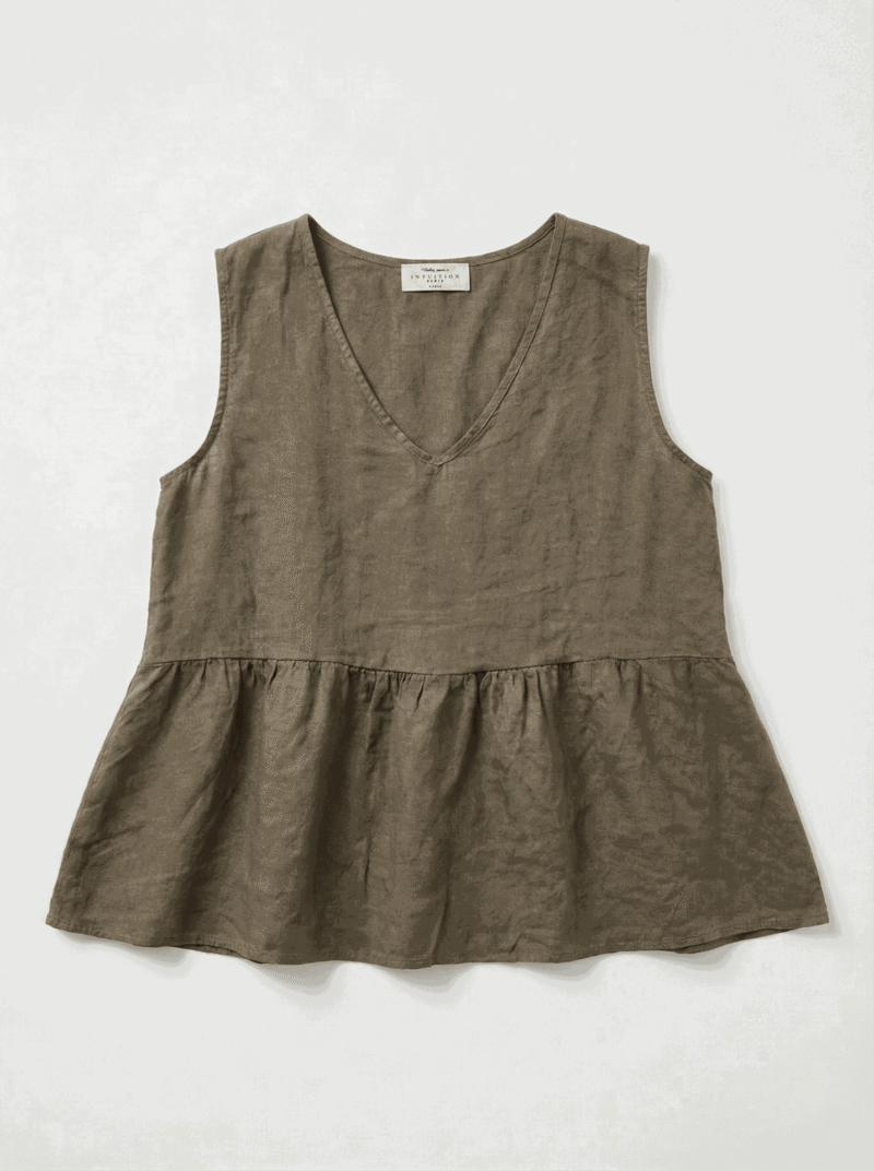 Débardeur en lin avec col en v - Khaki Débardeur en lin avec col en v - Khaki