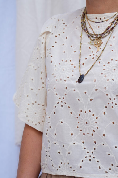 Blouse à manches ballon avec broderie - Panna - Ecru
