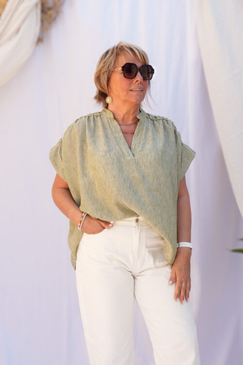 Blouse à manches courtes - Détail tressé - Khaki