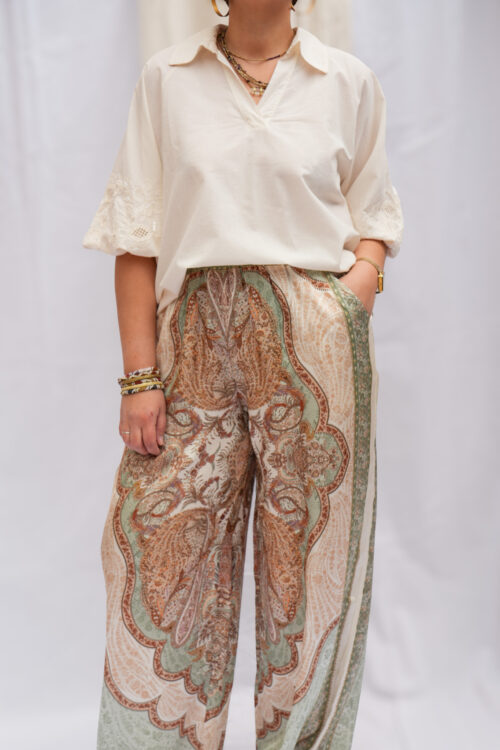 Home 11 Pantalon en soie avec motifs - Vert d'eau