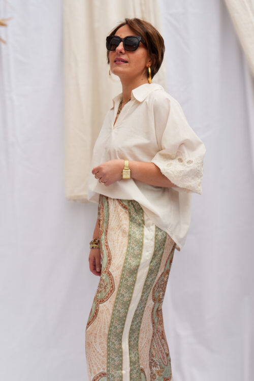 Home 9 Blouse avec broderie perlée aux manches - Ecru