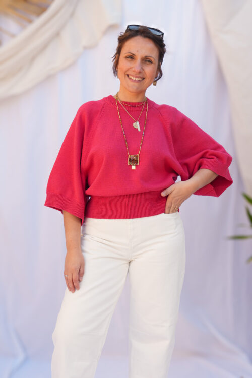 Home 9 Pull en mailles col rond avec petites manches - Rouge
