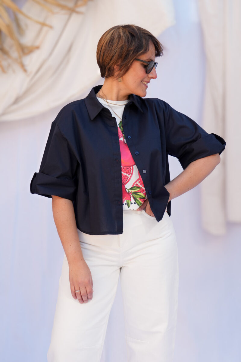 chemise ample manches 3 4 marine 03