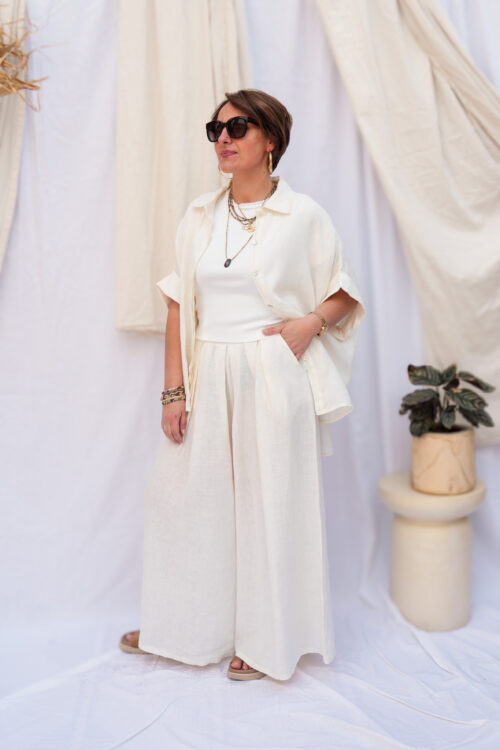 Pantalon à pince en lin - Ecru