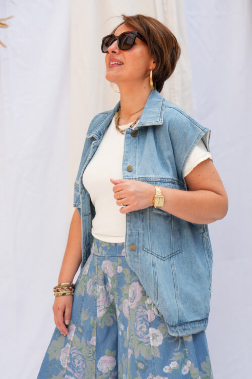 Veste en jeans sans manche oversize - Célia - Bleu