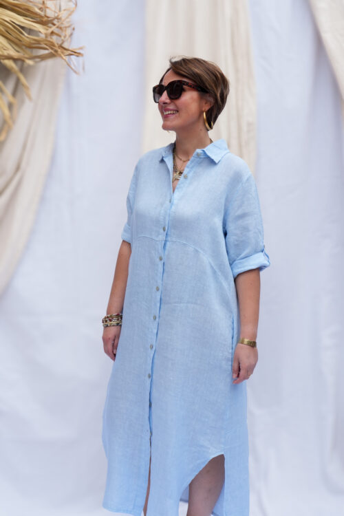 Robe chemise en lin - Bleu ciel