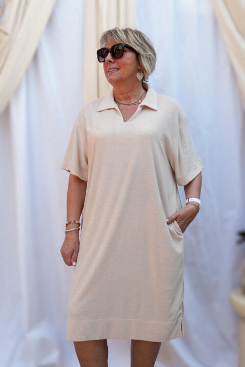 Robe courte en éponge col polo - Irina - beige