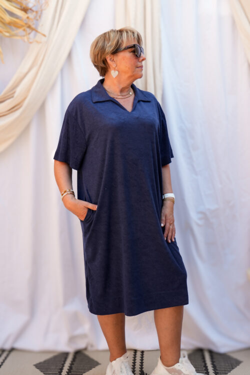 Robe courte en éponge col polo - Irina - Marine