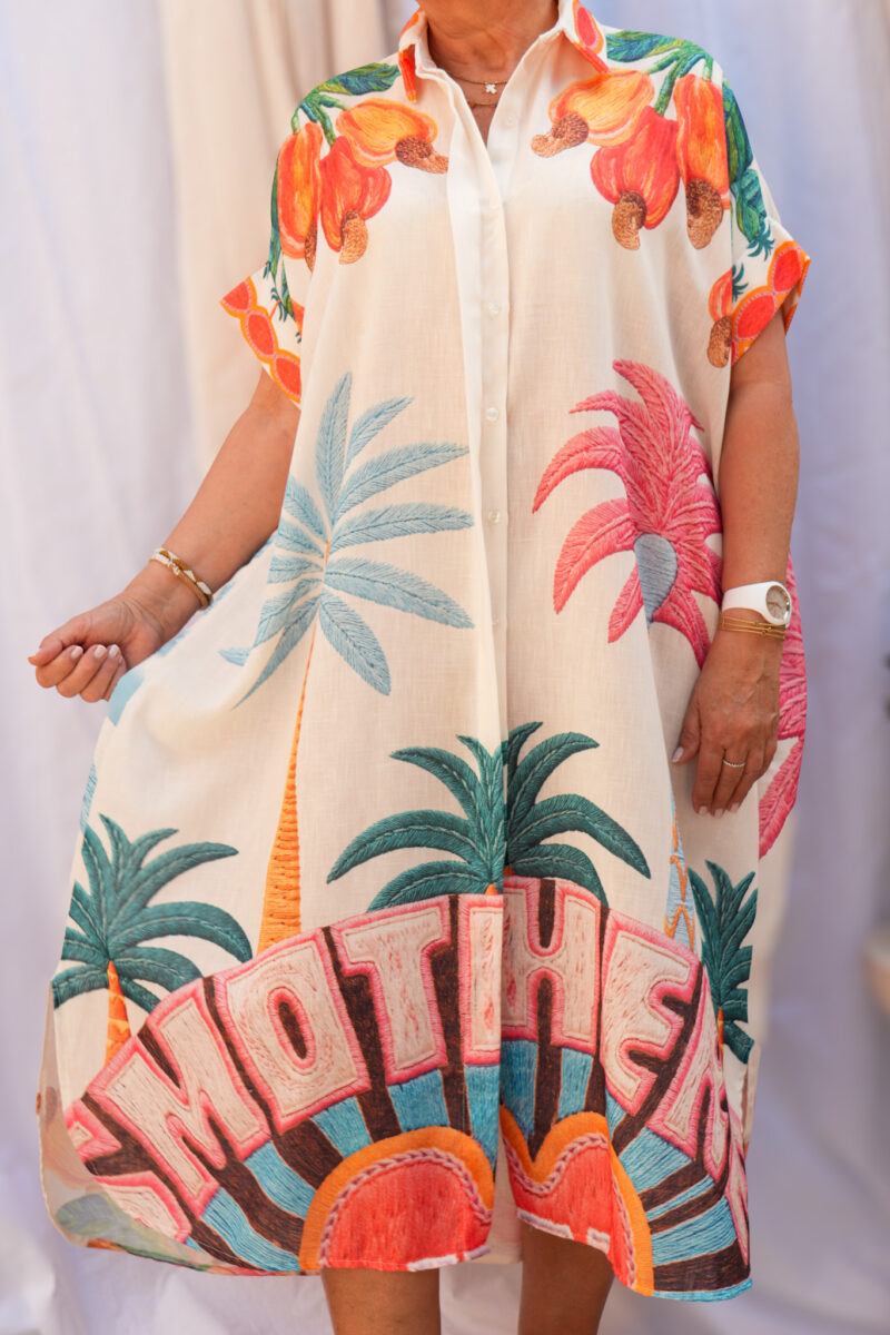 robe fluide manches courtes motifs fleuris palmiers 06