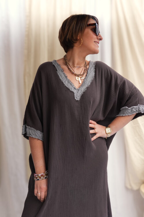 Robe longue en gaze de coton - Brun