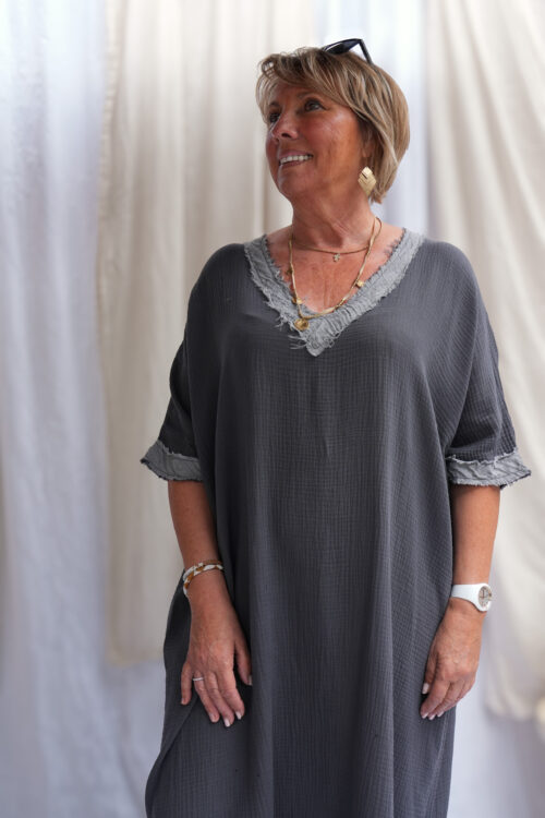 Robe longue en gaze de coton - Gris