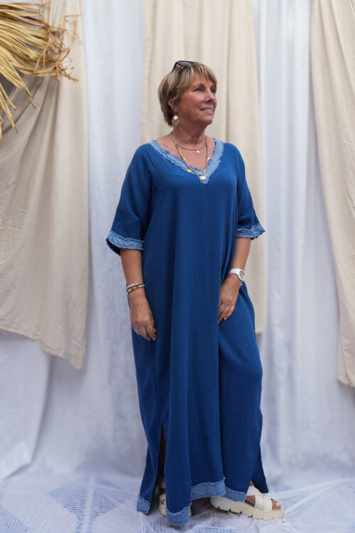 Robe longue en gaze de coton - Marine
