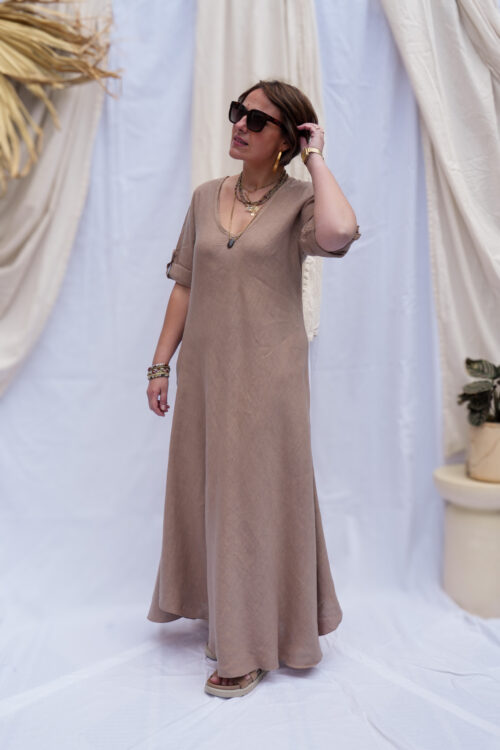 Robe longue en lin épais - Brun camel