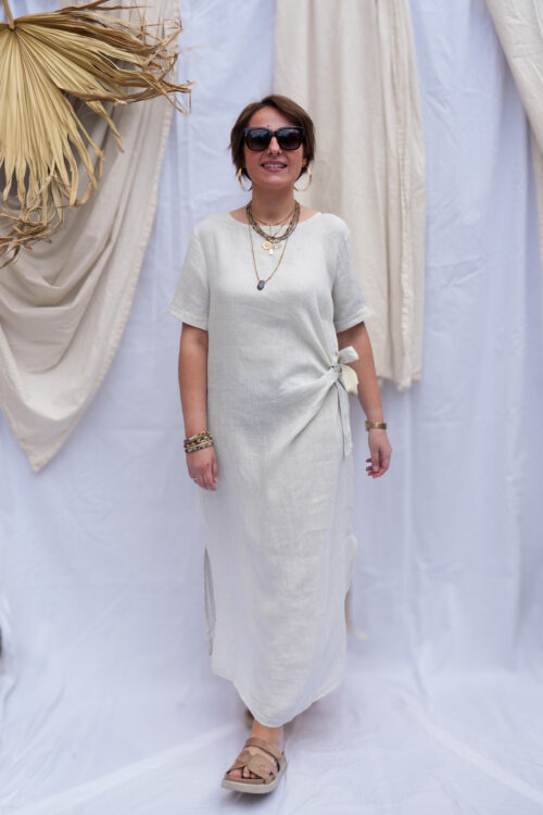 Robe longue en lin nouée à la taille - Sable