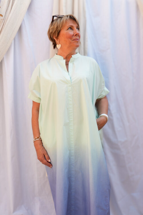 Robe longue fluide à manches courtes - Tie&Dye - Bleu