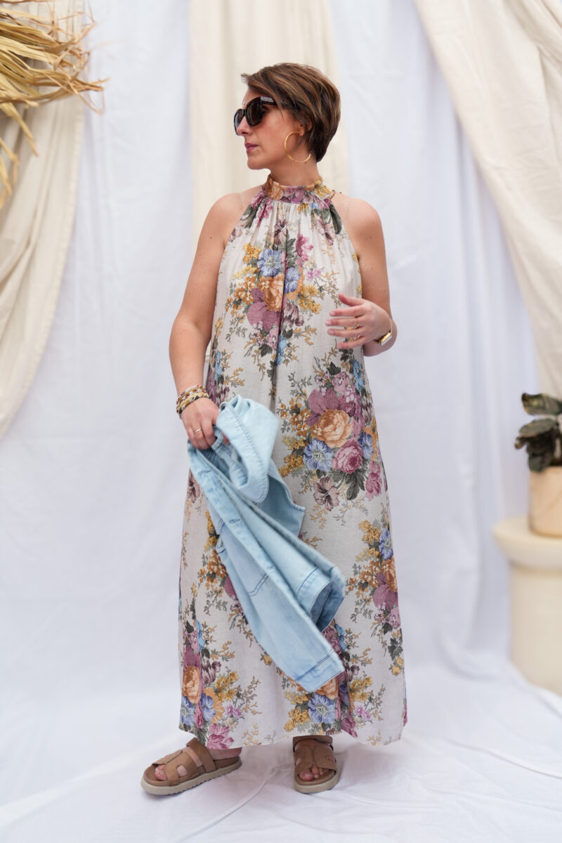 robe longue imprimee en soie rose 04