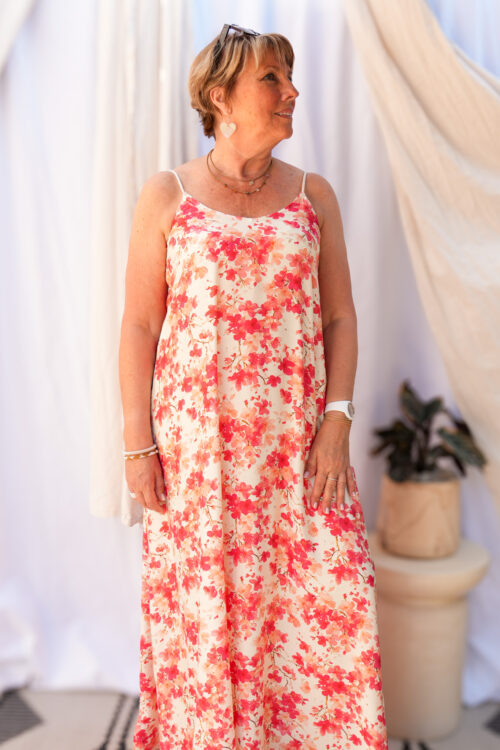 Robe longue - Motifs fleuris - Orange