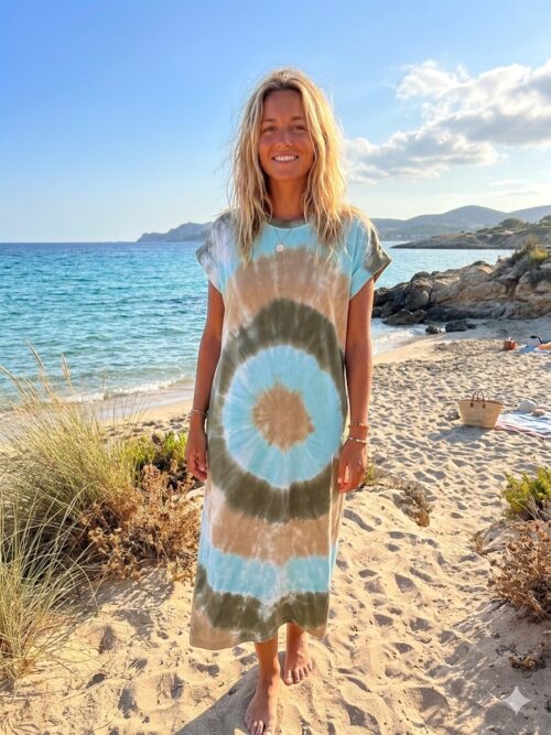 Home 1 Robe longue t-shirt à motif - Tie & Dye - Kaki