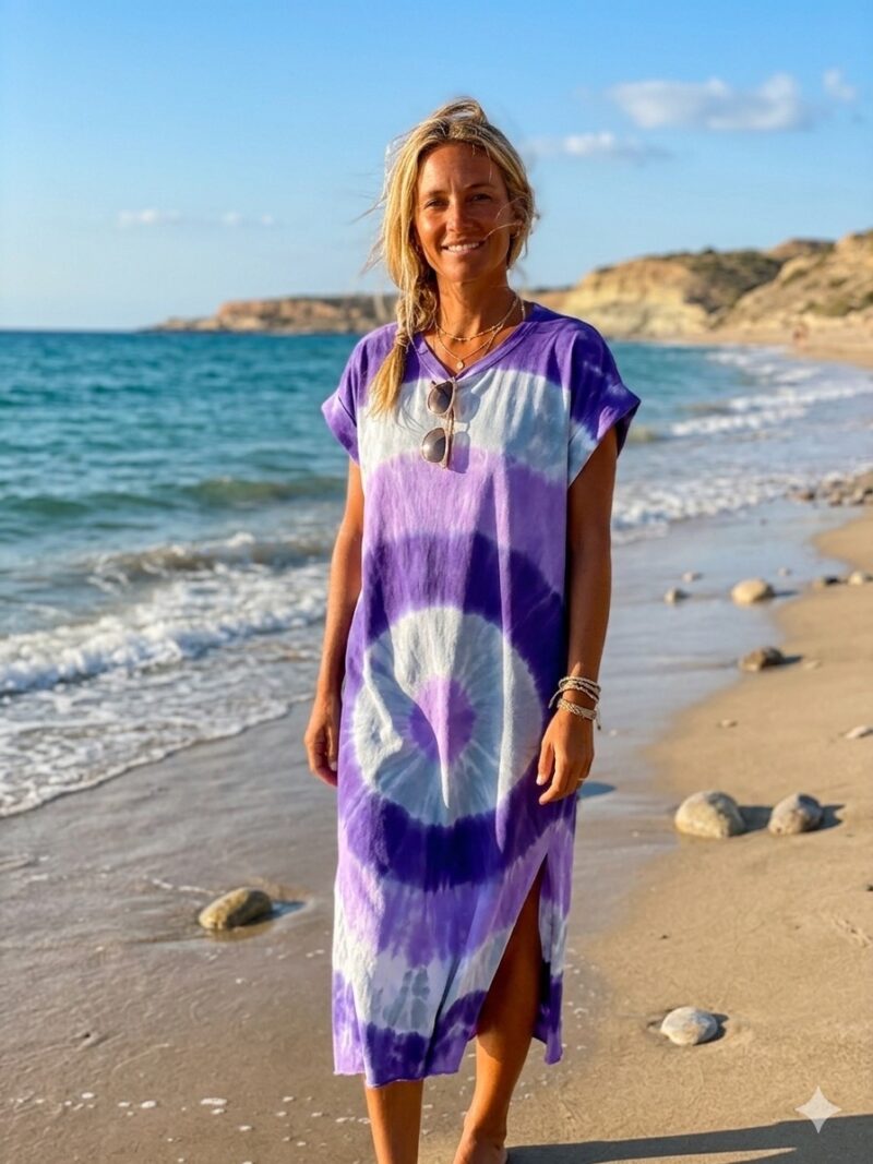 robe longue t shirt a motif tie dye mauve 01