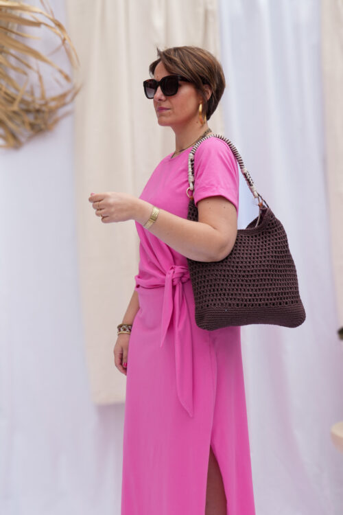 robe longue t shirt nouee a la taille stella fuschia 04