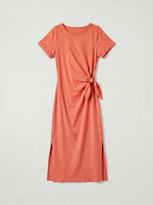 Robe longue t-shirt nouée à la taille - Stella - Orange