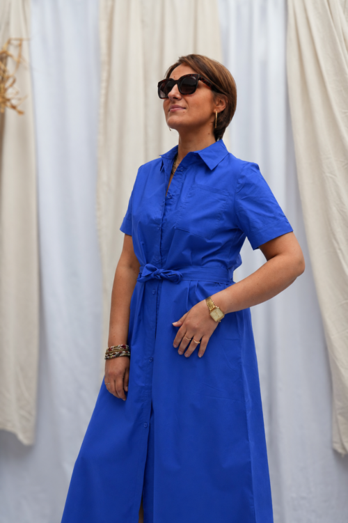 Robe mi-longue en coton glacé à nouer - Bleu roi
