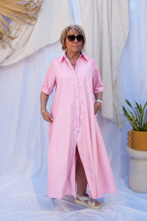 Home 22 Robe longue en coton glacé - Rose clair