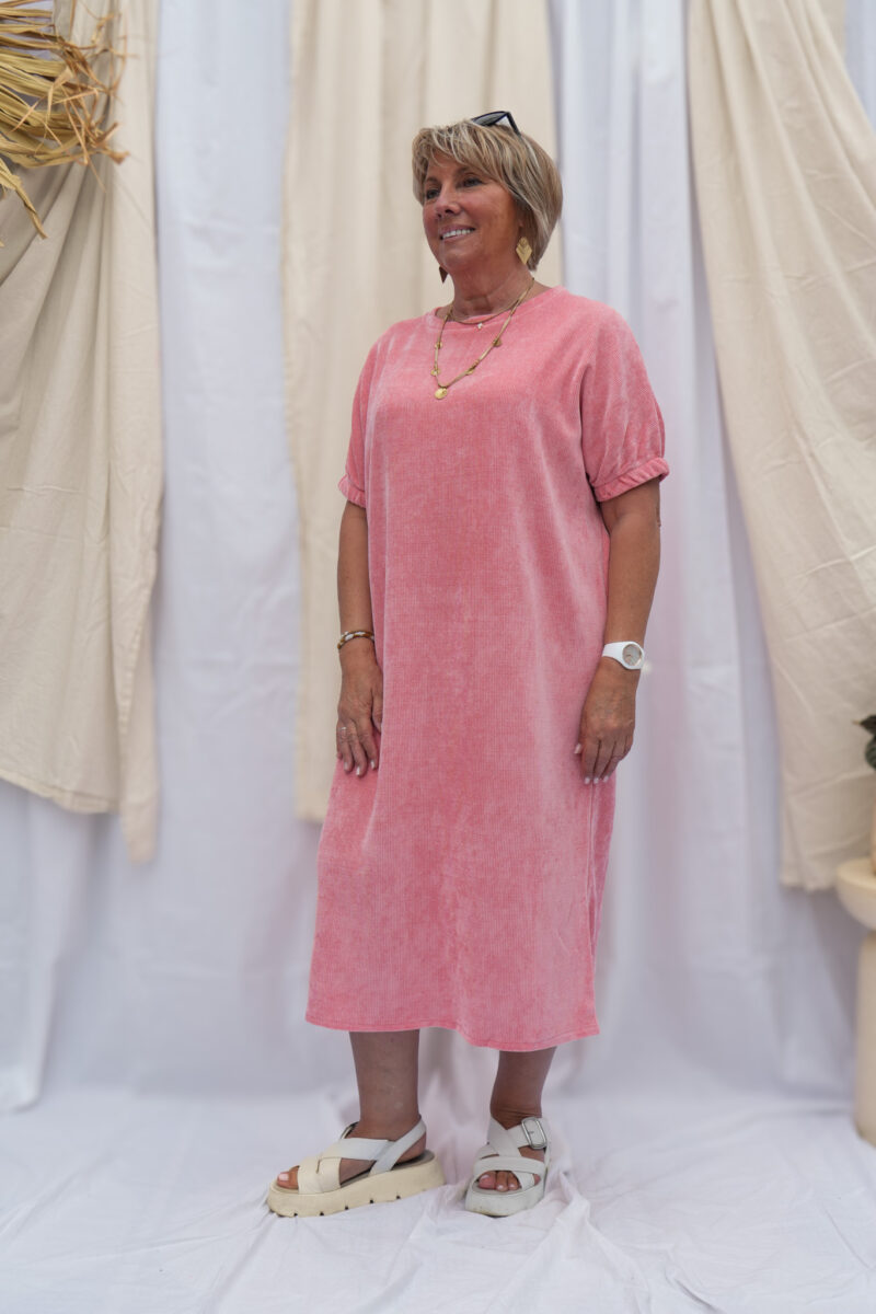 robe unie douce manches courtes elastiquees romina peche 02