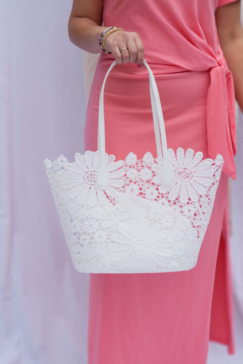 Sac cabas en coton dentelle - blanc
