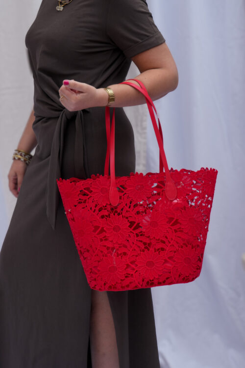 Home 9 Sac cabas en coton dentelle - rouge