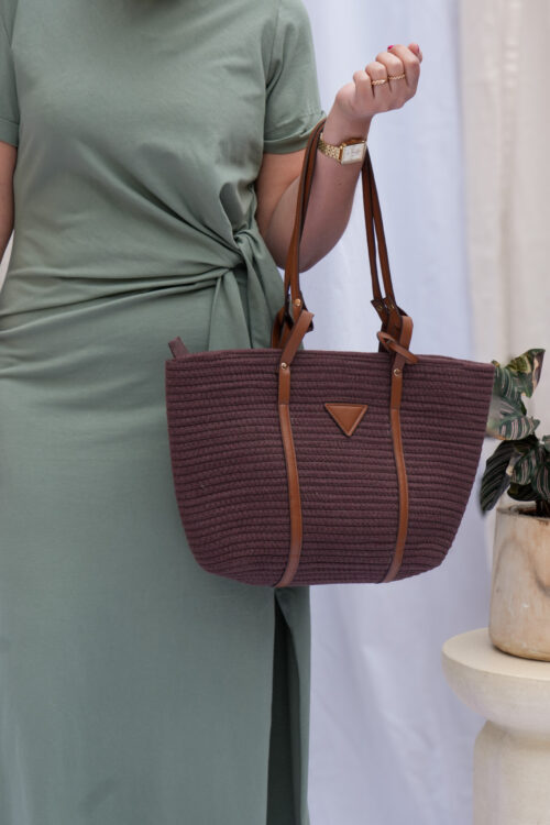 Sac cabas raphia avec sangles - Cam - chocolat