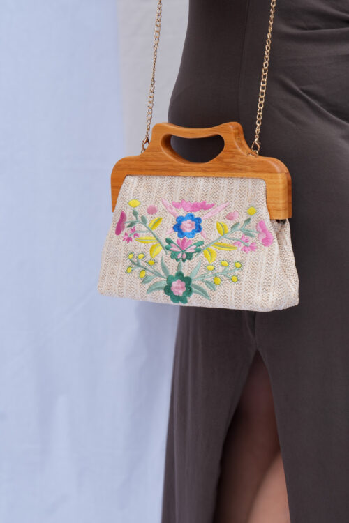 Sac en coton brodé coloré - Zoé - beige