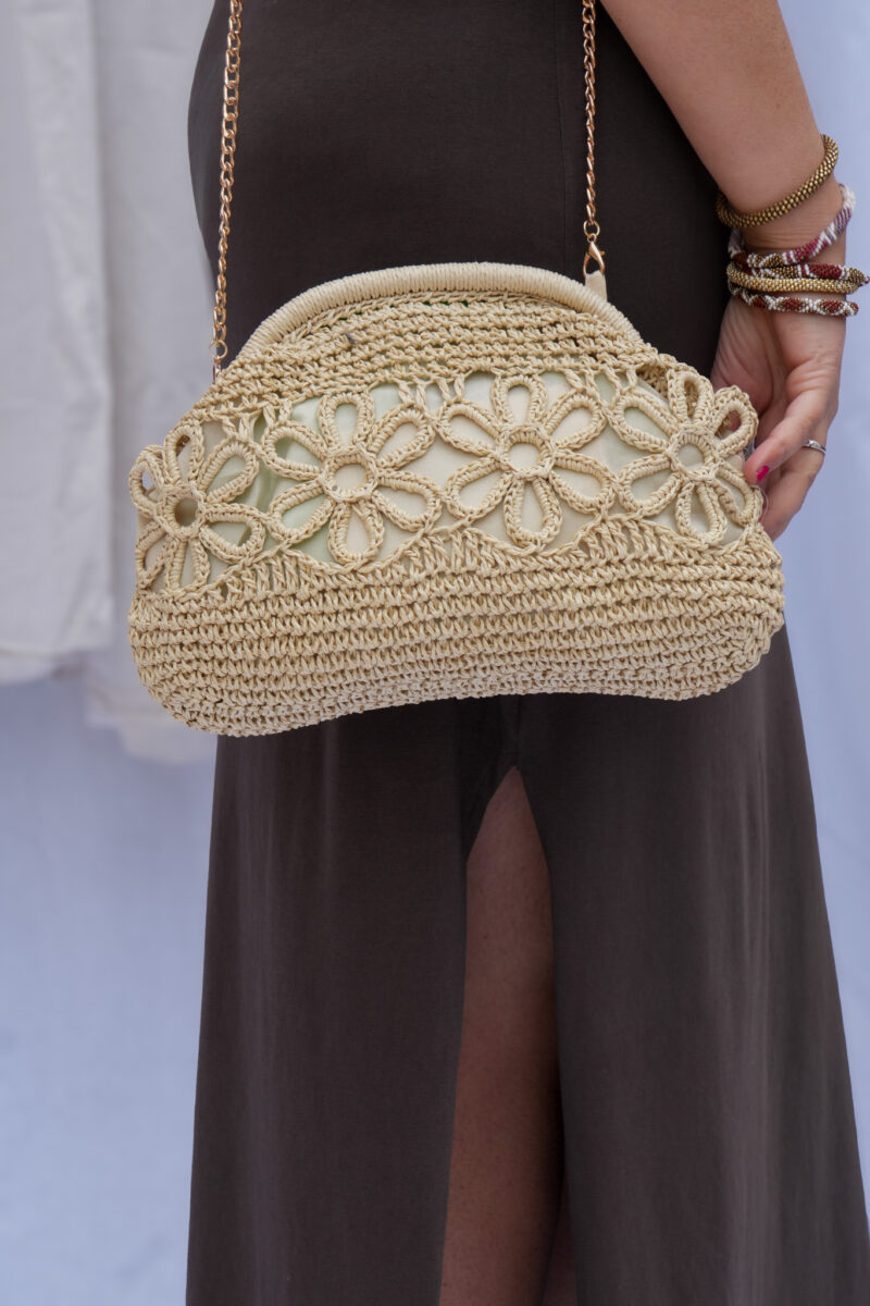 sac pochette raphia fleurs beige 01