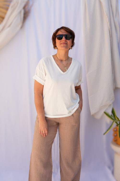 T-shirt en coton - Col v - Blanc