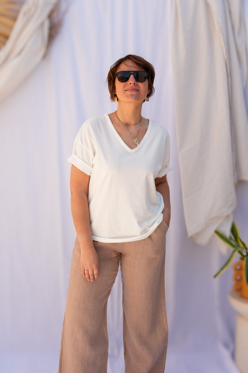 t shirt en coton col v blanc 02