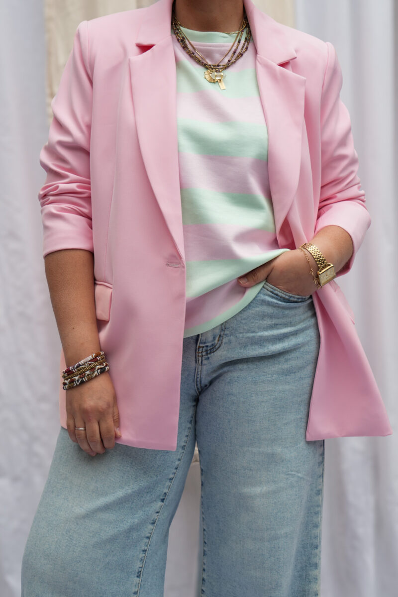 t shirt fin a rayures ultra doux rose et vert 04