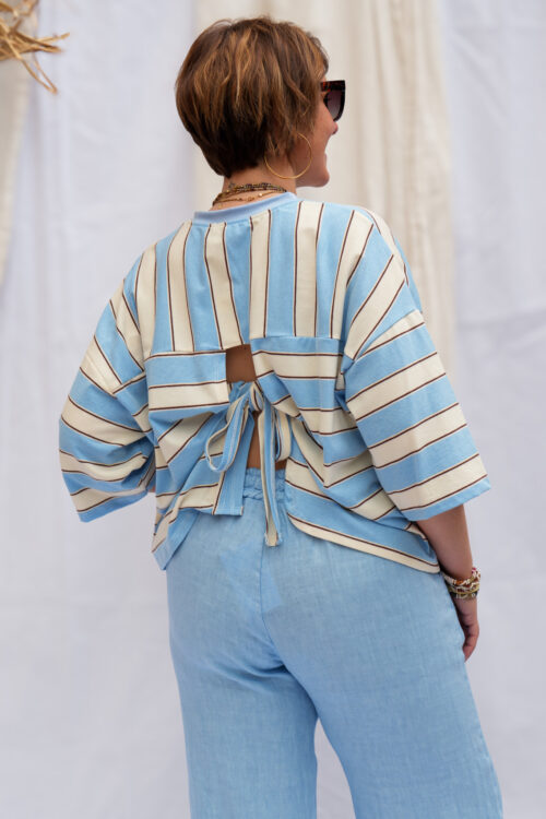 T-shirt marinière avec coupe dans le dos - Valeria - Bleu ciel